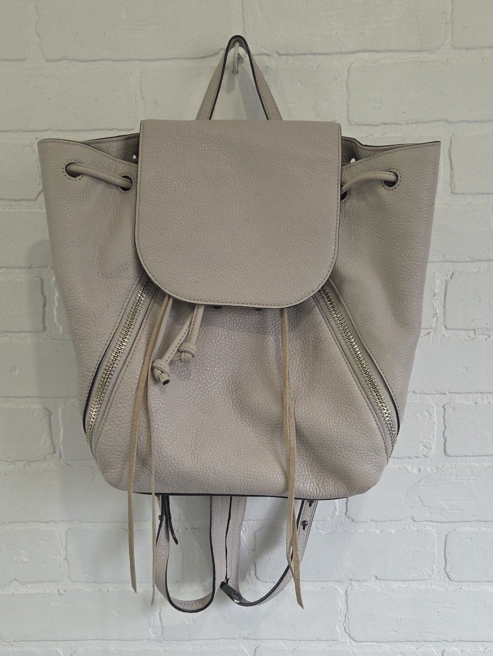 Rebecca Minkoff Pebbled Leather Drawstring Backpack in Light Taupe